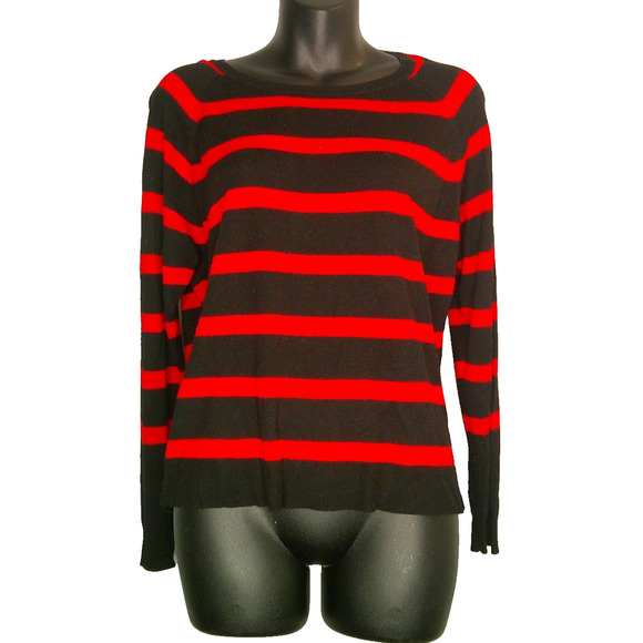 Zara Knit Small Women's Black & Red Striped Long Sleeve Lightweight Sweater - Picture 1 of 5